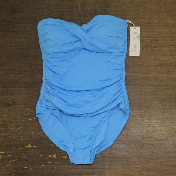 NEW Anne Cole In Color Twist Front Shirred One-Piece Swimsuit Arctic Blue 10 - Picture 1 of 10